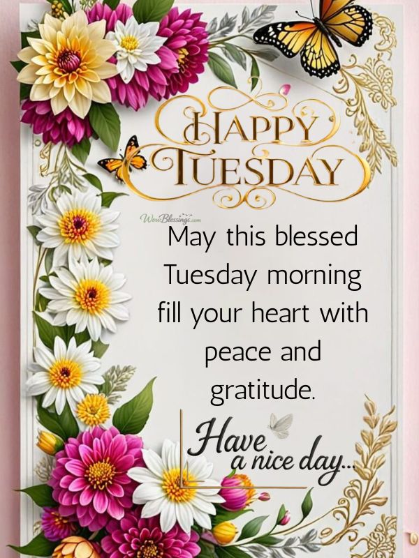 Sweet Tuesday morning blessings with warm smiles, positivity, and happy vibes to start the day with joy and gratitude.