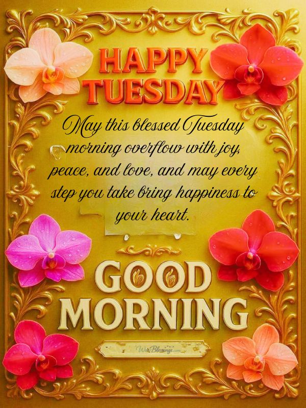 Joyful good morning blessed Tuesday with positive energy, happiness, gratitude, and inspiring vibes to start the day bright and cheerful.