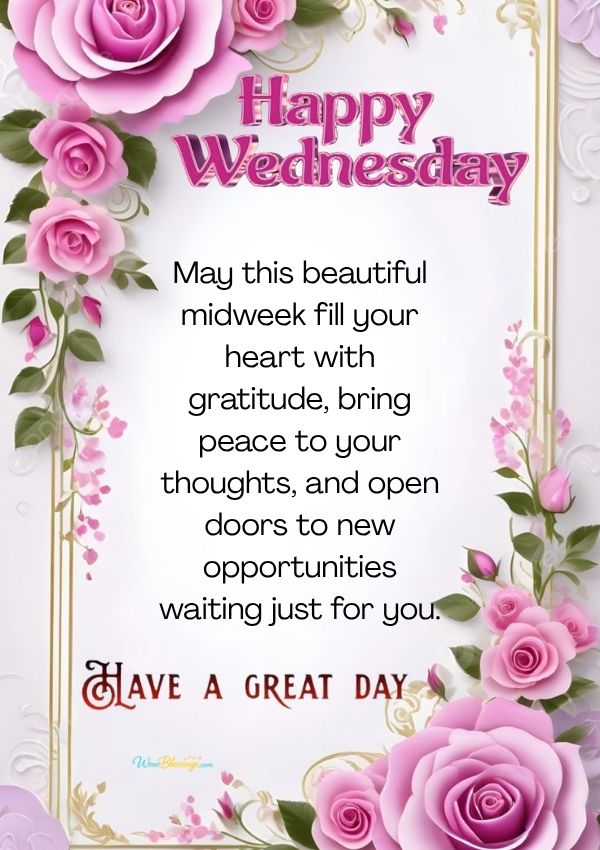 Happy Wednesday Blessings with joyful quotes, positive Wednesday wishes, uplifting messages, and good morning blessings for a peaceful and happy day