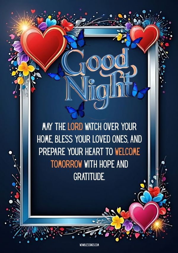 Good Night God Bless You Wishes and Blessings featuring heartfelt prayers, peaceful sleep, sweet dreams, God's protection, faith, hope, and blessings for a restful night.
