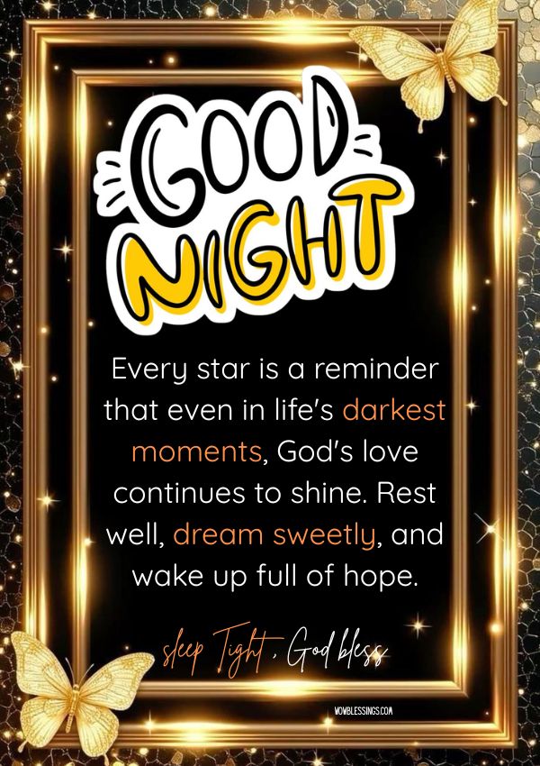 Good Night Blessings Quotes with inspiring words, peaceful night wishes, God's love, faith, hope, sweet dreams, and comforting blessings for a restful sleep and joyful morning.
