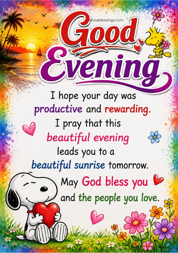 Beautiful Good Evening Wishes for Friends and Family with a warm evening greeting