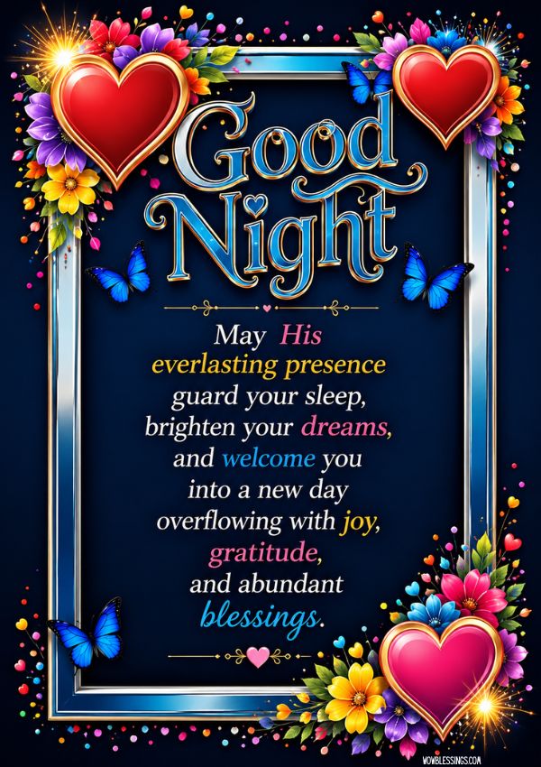 Good Night Blessings Images featuring beautiful night wishes, heartfelt prayers, peaceful sleep, sweet dreams, God's love, faith, hope, and blessings for a restful night.